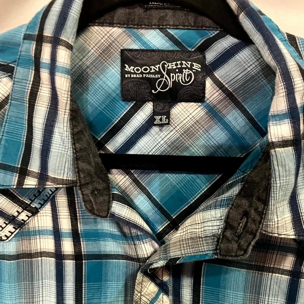 Moonshine Spirit by‎ Brad Paisley western plaid pearl snap shirt XL
